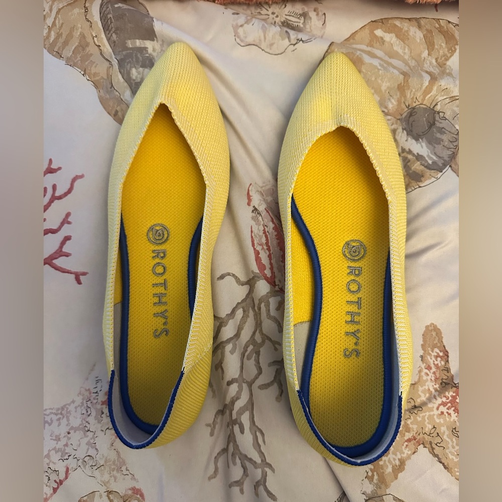 New Rothys The Point Yellow Marigold Pointed Toe Flats Slip on Shoes size 8